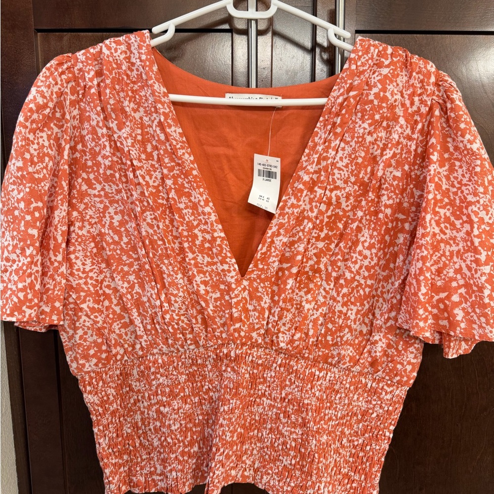 Abercrombie Orange and White Floral Blouse